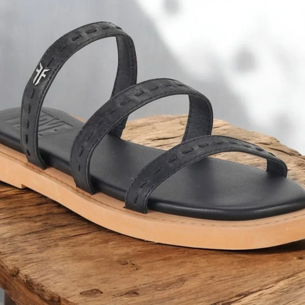 FRYE - Faye Strappy Slide Leather Sandal, Size 8M, Black - NWT